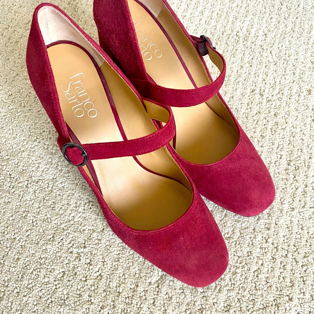Franco Sarto Burgundy Suede Chunk Heels - Mary Jane style Sz 9